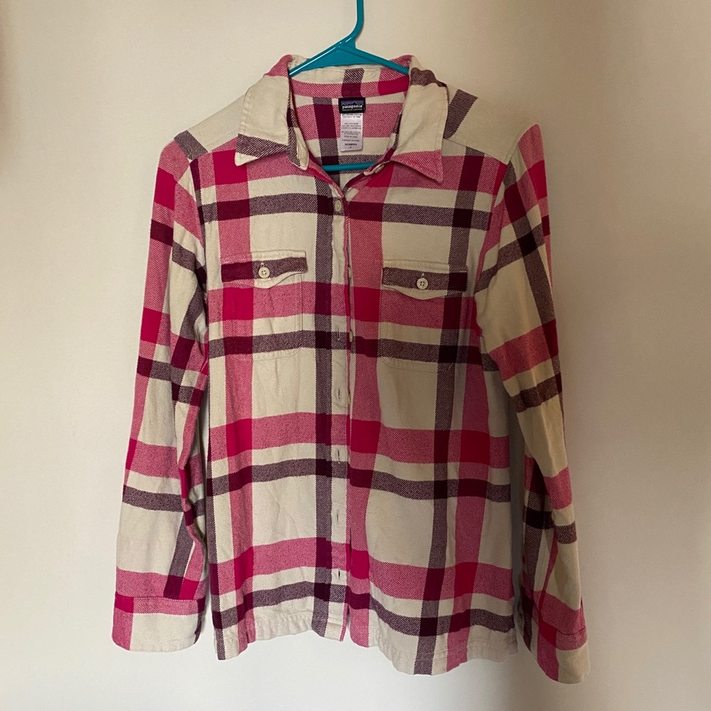 Patagonia Pink Cream Plaid Button-Up Shirt Jacket